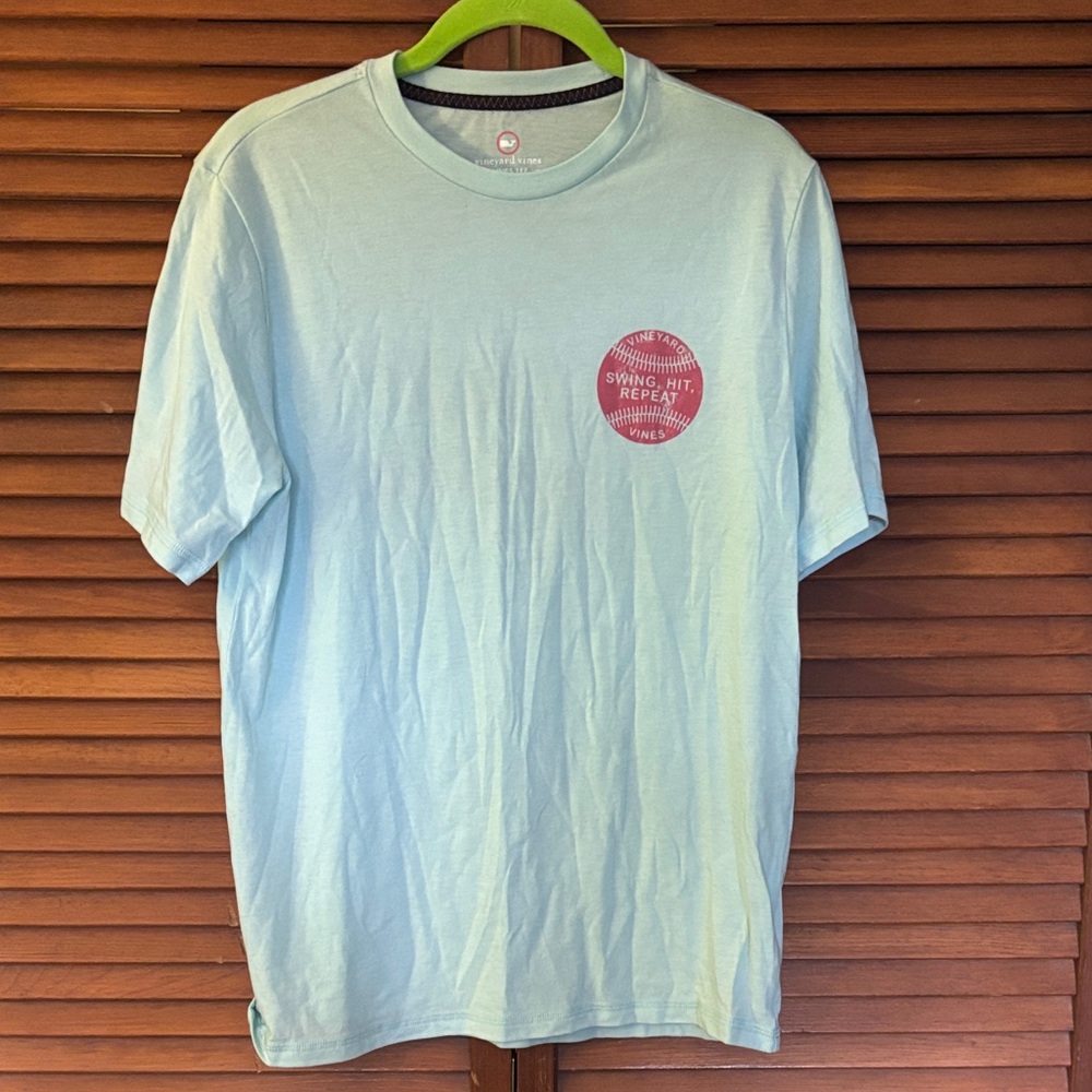Boys Vineyard Vines Light Blue Tee with Red Baseball Graphic